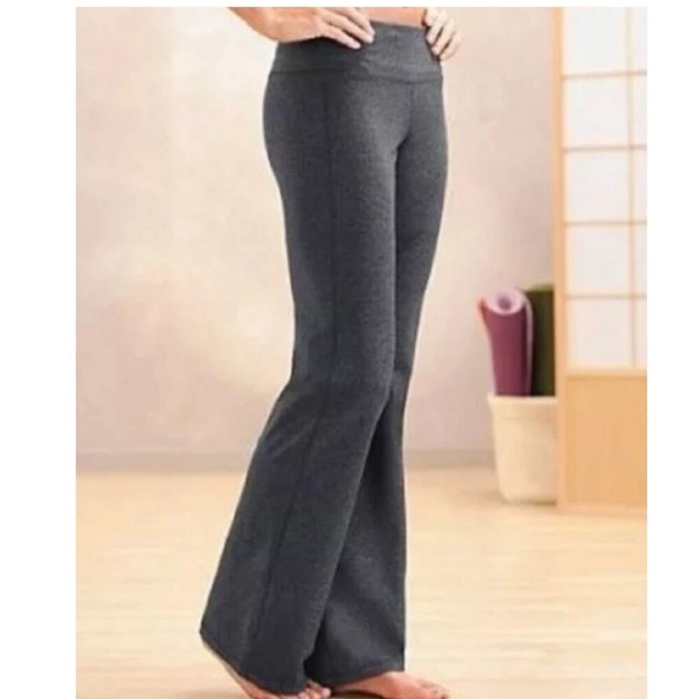 Athleta Fusion Gray‎ Heather Flare Leg Yoga Pants Athleisure Pockets Size M